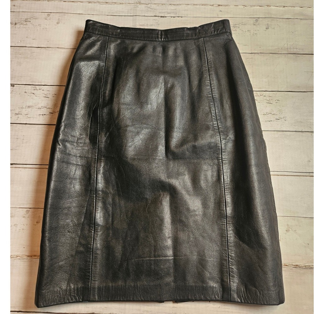 BB Dakota Vintage Black Leather Pencil Skirt High Waisted Size 7/8 26" waist